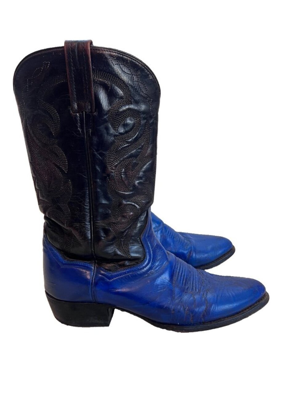 Vintage Dan Post Men's Two-Tone Western Cowboy Boots Blue & Black - Size 11.5 D